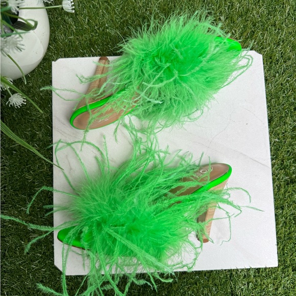 Brother Vellies Green Palms Feather Mules size 6 women - Picture 7 of 12